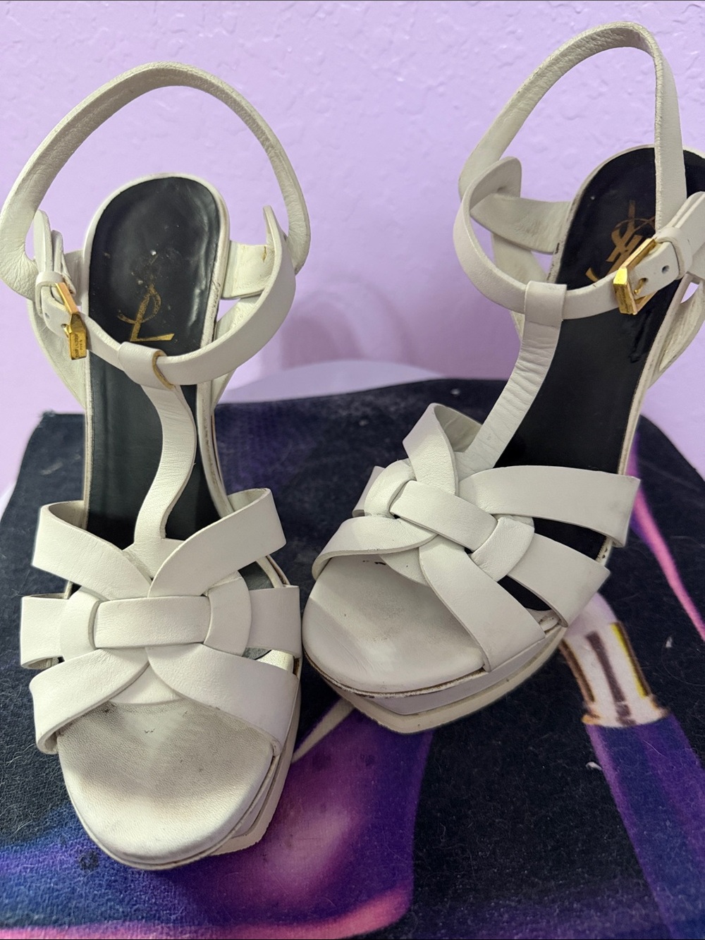 Yves Saint Laurent Ivory Braided Leather Platform Heels
